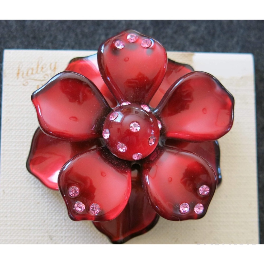 Red Flower Brooch with rhinestones